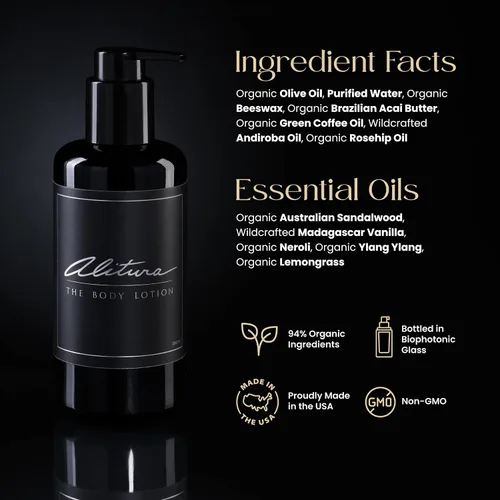 Vista 2 de Alitura Naturals Organic Face & Body Lotion - Crema hidratante antienvejecimiento con aceite de oliva y mantequilla de acai - Crema hidratante