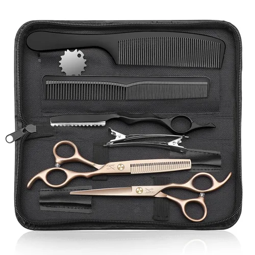Vista 8 de JASON Kit profesional de tijeras de corte de pelo de 10 piezas, tijeras texturizadoras con 30 dientes, tijeras rectas para peluquería, peluquería