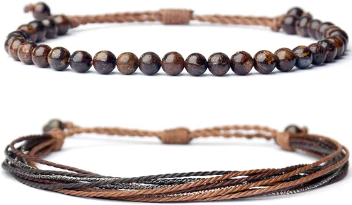 Vista 11 de Mezcla Vida Pulseras de cuentas de piedra natural para hombres y mujeres, unisex, ajustables, impermeables, juego de pulseras de cuerda para el día