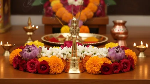 Vista 4 de CraftsofIndia® - Campana Puja de latón para mandir, Aarti, Poojan, campanilla de cascabel colorido para Navidad, festivales hindúes, oficina y hogar