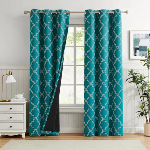 Vista 20 de Melodieux Cortinas 100% opacas de 96 pulgadas de largo para sala de estar, dormitorio estilo marroquí, aislamiento térmico, ahorro de energía