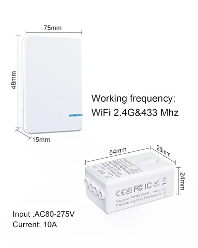 Vista 9 de Interruptor de luz inteligente – Thinkbee 2.4Ghz Wifi Kit de interruptor de luz inalámbrico, compatible con Alexa, Google Assistant e IFTTT, control