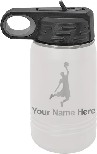 Vista 12 de LaserGram Botella de Agua Personalizada, Basketball Slam Dunk Man, Acero Inoxidable de Doble Pared con Aislamiento al Vacío con Pajita Abatible