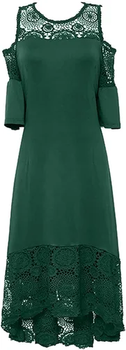 Vista 5 de MOBCTG Vestido indio para mujer, vestido de moda con costuras de encaje con volantes de manga corta sin tirantes, vestido de tubo sin tirantes