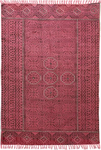 Vista 14 de Kilim Alfombra de Área 2x3 pies, color marrón bronce, diseño abstracto, estampado a mano en bloque, algodón Dhurrie, lavado a mano en superficie
