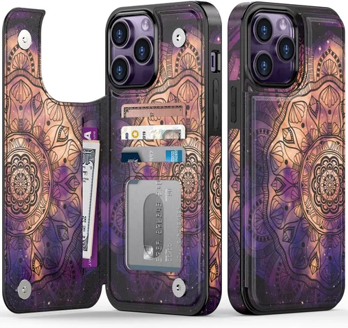 Vista 377 de LETO para iPhone 15 Pro Funda tipo cartera - Tapa tipo folio con patada - Diseños de moda - Tarjetero - Funda protectora para mujeres y niñas - 6.1