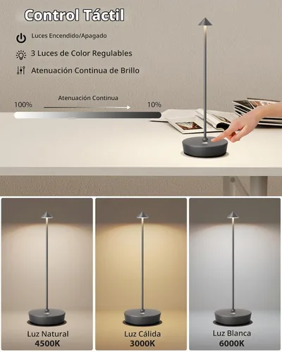 Vista 3 de Lámpara de mesa inalámbrica recargable 6000mAh batería al aire