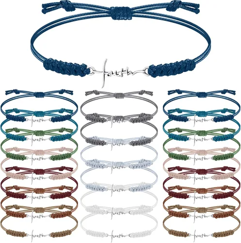 Vista 10 de Rtteri 20 Piezas Pulseras de Cruz de Fe Inspiracionales Regalos de Joyería de Cumpleaños a Granel de Acero Inoxidable Dije de Esperanza Pulsera