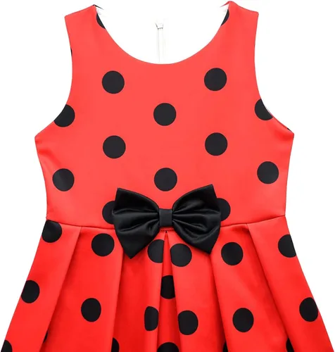Vista 3 de Dressy Daisy Disfraces de mariquita, vestido elegante de lunares rojos y negros para niñas, Halloween, fiesta de cumpleaños, verano, uso casual