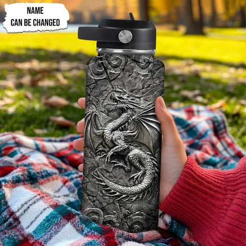 Vista 2 de Hyturtle Botella de agua vikingo personalizada, botella de acero inoxidable aislada de viaje con tapa a prueba de fugas, 18 onzas, 32 onzas, regalos