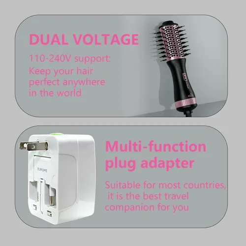 Vista 2 de DAN - Cepillo secador de pelo de doble voltaje, doble voltaje automático de 110 V-120 V/220 V-240 V, cepillo de secado de pelo de viaje, pequeño