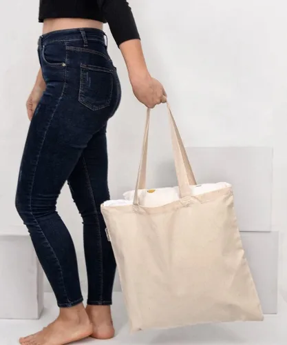 Vista 2 de TBF 12 bolsas de lona de algodón reutilizable 100% orgánico certificado (natural), Natural