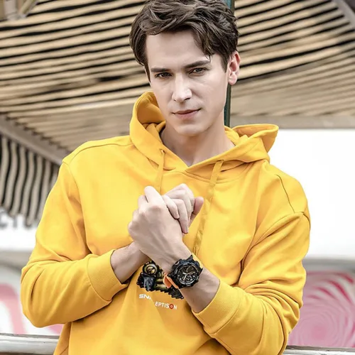 Vista 2 de Reloj analógico de cuarzo para hombre con doble pantalla y alarma digital con iluminación LED