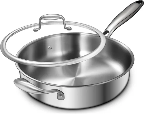 Vista 10 de EWFEN Sartén de Acero Inoxidable de Tres Capas de 12 Pulgadas, Sartén Profunda para Freír con Tapas, Compatible con Todas las Superficies de Cocción