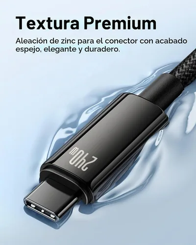 Vista 5 de Baseus Cable USB C, 240 W PD 5A de carga rápida USBC a USBC, cable de carga tipo C de aleación de zinc trenzado para iPhone 17 16 Pro/Plus/Pro Max
