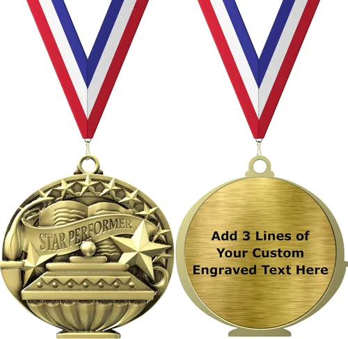 Vista 15 de Express Medals Pack of 10 (or More) Engraved Scholastic Academic Award Medals with RWB Neck Ribbons