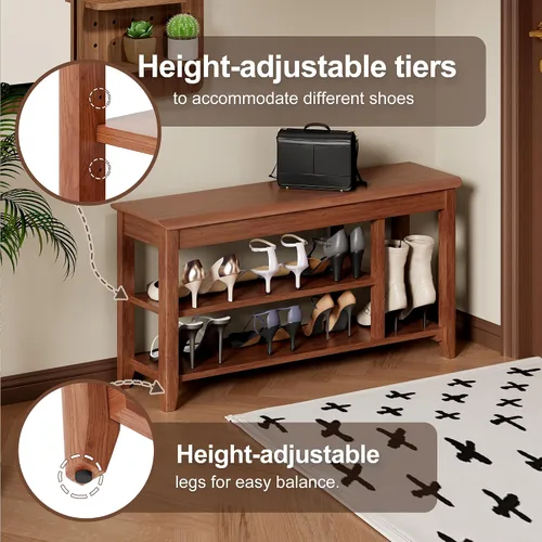 Vista 8 de with Space for Boots,Shoe Rack, Shoe Bench, 3-Tier,Wooden Frame,flip-up Storage Compartment,Hidden Storage,Space-Saving,Entrance, Corridor,Front