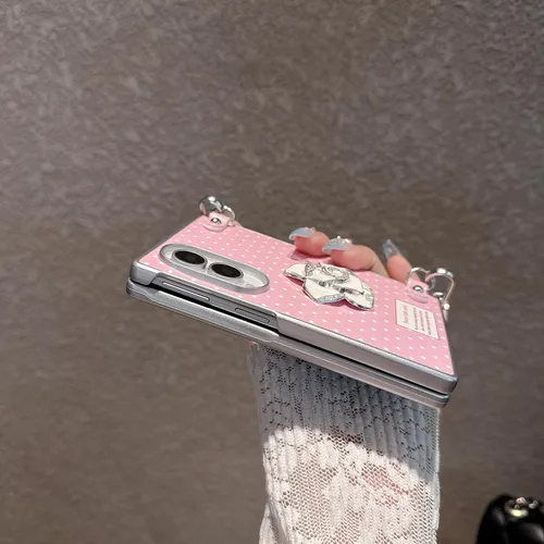 Vista 5 de Yatchen Funda de piel de lujo para Samsung Galaxy Z Flip 3, bonita pintura de paisaje para mujer, dermatoglífico, protector de parachoques de Valle