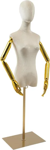 Vista 11 de Maniquí femenino de terciopelo con brazos y base dorados, altura ajustable de 59 a 79 pulgadas, soporte de exhibición de medio maniquí