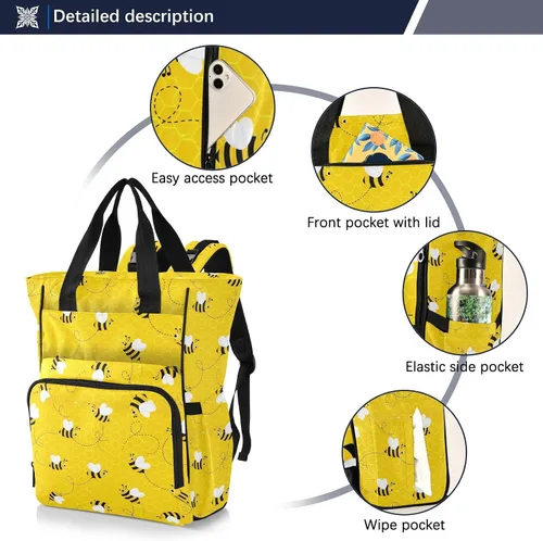 Vista 2 de Emelivor Bolsa de pañales con diseño de panal de abejas, con bolsillos aislados, bolsa organizadora de pañales para niños y niñas, unisex