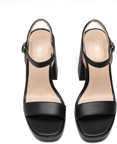 Vista 4 de DREAM PAIRS Tacones para mujer, plataforma gruesa, tacón alto, puntera abierta, moda, boda, fiesta, noche, baile, correa de tobillo, zapatos de tacón