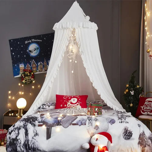 Vista 17 de VETHIN Toldo de cama para niñas y niños, diseño de princesa con cúpula redonda para niños, mosquitera de ensueño, habitación de niñas, castillo