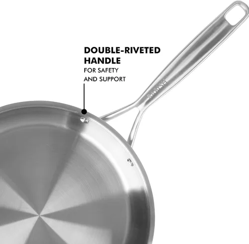 Vista 4 de Babish Sartén de 12 Pulgadas de Acero Inoxidable de Tres Capas con Tapa – Sartén Profesional para Sellar, Saltear y Cocinar con Calor Uniforme