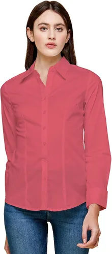 Vista 4 de Blue Age Camisa básica de manga larga con botones para mujer, corte ajustado (S-3X)