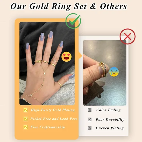 Vista 8 de 10 piezas de anillos delicados de oro de 14 quilates para mujer, diseño cruzado simulado de diamante con torsión abierta, perfectos para apilamiento