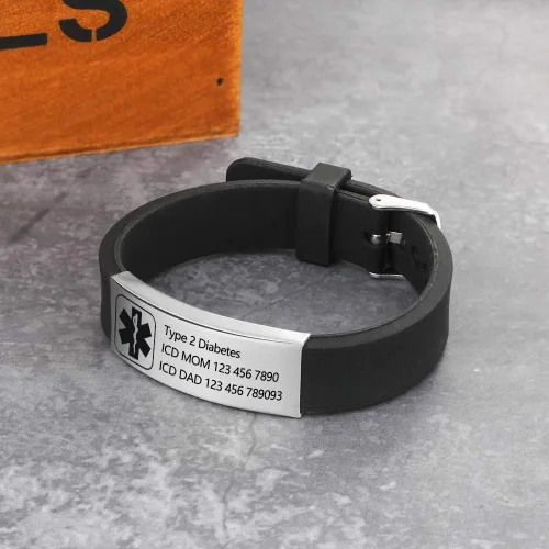 Vista 92 de OPALSTOCK Pulseras médicas personalizadas de silicona ajustable para identificación de emergencias, grabado gratuito, 9 pulgadas, resistente al
