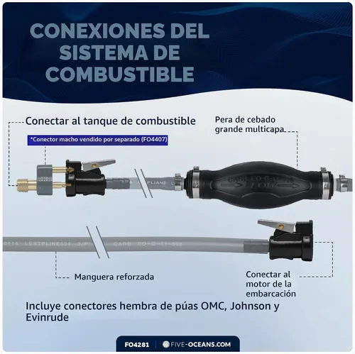 Vista 6 de Five Oceans Conjunto de línea de combustible para barco marino con kit de bombilla de imprimación, compatible con OMC/Johnson/Evinrude, 3/8 pulgadas