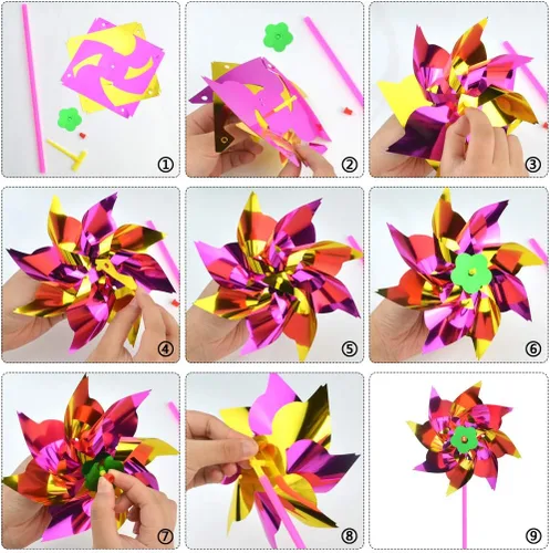 Vista 3 de 50pcs Molinete plástico del arco iris para los niños juguete jardín césped
