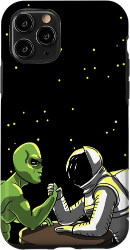 Vista 10 de Carcasa divertida para iPhone 14 Alien And Astronaut Arm Wrestling