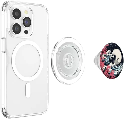Vista 4 de Japón Cherry Blossom Yin Yang Bonsai Great Wave Moon Night PopSockets MagSafe PopGrip para iPhone