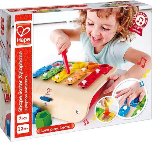 Vista 5 de Hape E0334 Clasificador de Formas Xilófono y Piano - Juguete de Instrumento de Madera