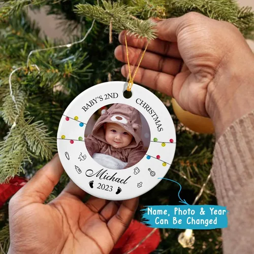 Vista 3 de Foto personalizada para el primer adorno de Navidad del bebé 2026, regalo de recuerdo del bebé, adornos de foto de primera Navidad para bebé