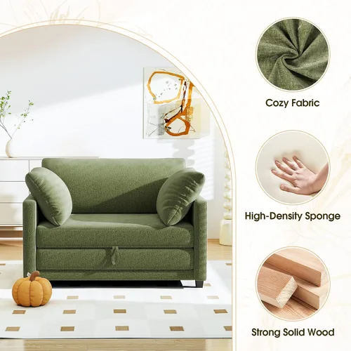 Vista 6 de Sofá cama convertible de 51 pulgadas, sofá cama plegable 2 en 1, sofá biplaza para espacios pequeños, con 2 cojines, para apartamento, sala de estar
