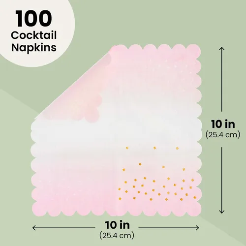 Vista 4 de Sparkle and Bash Servilletas de cóctel para bebé, 5 x 5 pulgadas, plegadas, 100 unidades, 3 capas, color rosa degradado, servilletas de papel