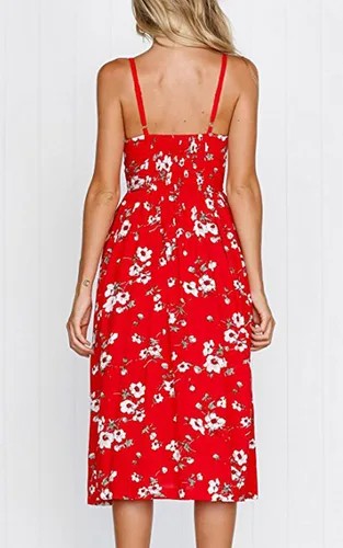 Vista 37 de Angashion - Vestido floral de verano estilo bohemio para mujer, con botones, bolsillos y tiras ajustables