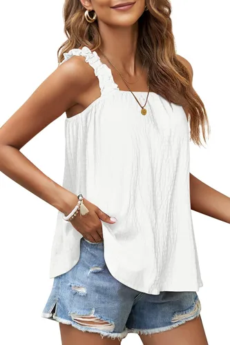Vista 3 de WIHOLL Camisetas sin mangas para mujer, cuello cuadrado, ajuste holgado, lindas camisetas de verano