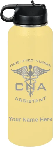 Vista 68 de LaserGram Botella de agua personalizada, asistente de enfermería certificada por la CNA, acero inoxidable de doble pared aislada al vacío con popote