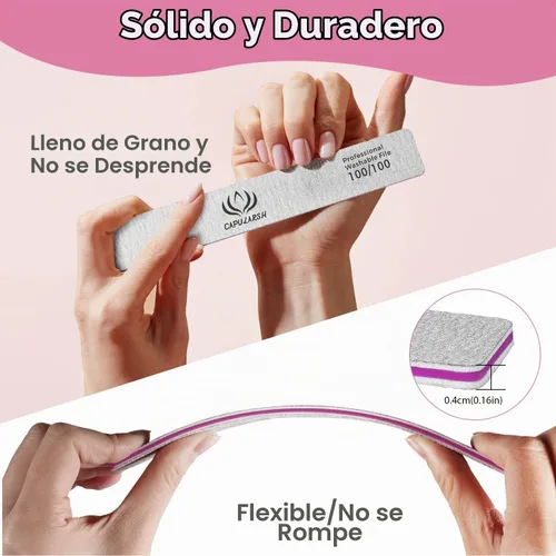 Vista 5 de 18 limas de uñas acrílicas – Capularsh 100/180 Grit Professional Double Side Emery Boards, lima de uñas gruesas reutilizables para inmersión de gel