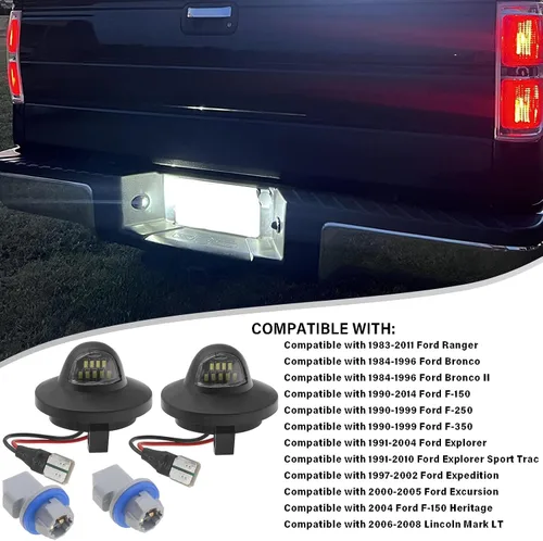 Vista 7 de Luces LED para placa de matrícula compatibles con Ford F150 F250 F350 F450 F550 Bronco Ranger, 6500 K blanco parachoques trasero etiqueta carcasa