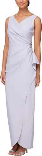 Vista 12 de Alex Evenings - Vestido largo adelgazante para mujer con falda lateral fruncida y volante en cascada Negro