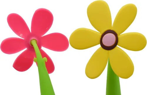 Vista 7 de Maydahui Juego de 4 bolígrafos de flores con soporte para macetas en el escritorio, bonito diseño creativo colorido para fiesta de estudiantes, día