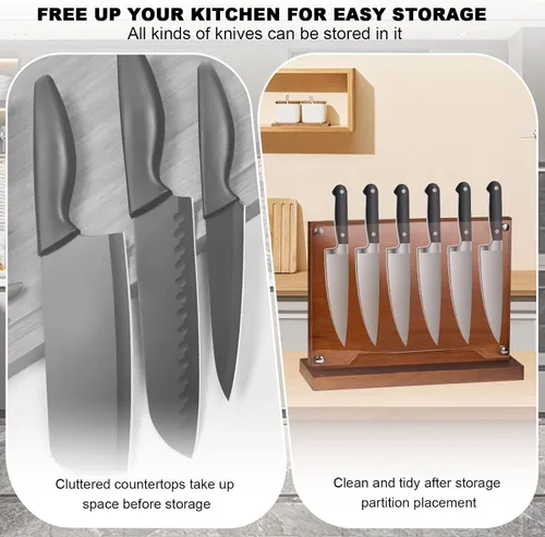Vista 5 de Bloque magnético para cuchillos con escudo acrílico, soporte para cuchillos de cocina de doble cara sin cuchillo, soportes de madera para cuchillos