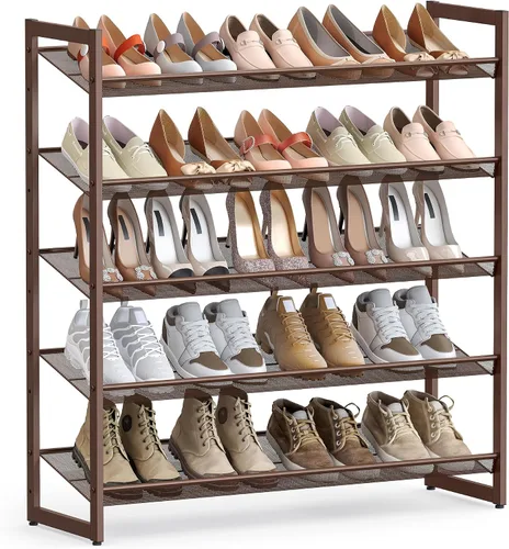 Vista 14 de SONGMICS ULMR03A organizador de zapatos con 3 estantes de metal apilables en dos posiciones (plano e inclinado) para armario, habitación o entrada
