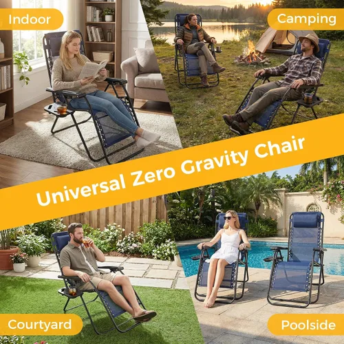 Vista 8 de NEWBULIG Juego de Sillas de Gravedad Cero de 2, Silla de Salón Plegable Portátil Ajustable para Acampar, Sillas Reclinables con Cojín Ajustable