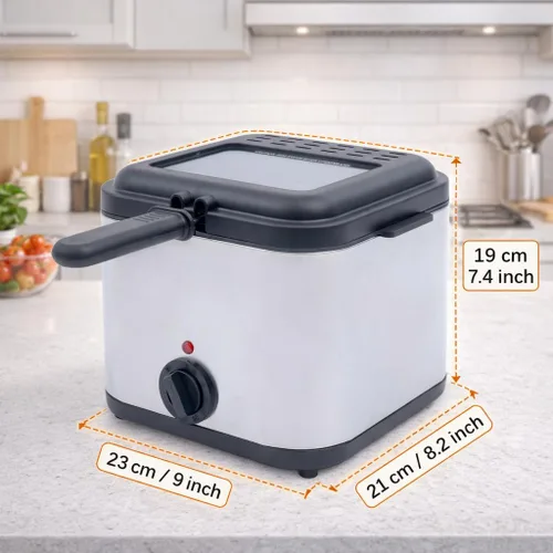 Vista 4 de Freidora Profesional para el Hogar con Ventana de Visualización - 2.6Qt de Acero Inoxidable, Potencia de 1000W, Temperatura Ajustable y Cesta