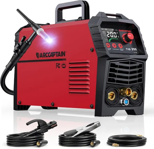 Vista 8 de ARCCAPTAIN DC 5 en 1 Soldador TIG con pulso, 200Amp DC 5 en 1 HF/Lift/Pulse/Spot TIG & Stick, 110V/220v Pantalla digital LED de doble voltaje